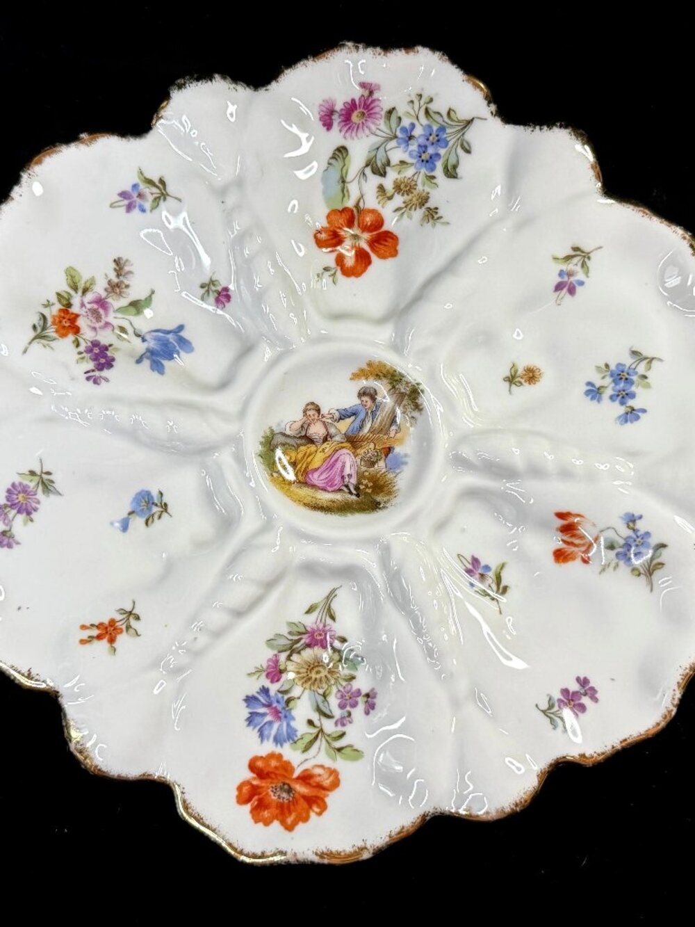 Antique Carl Tielsch Silesia 9" Six-Well White Porcelain Oyster Plate A1256